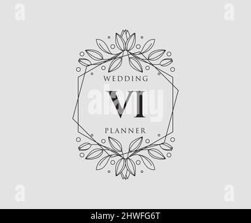 VI Initialen Brief Hochzeit Monogram Logos Kollektion, handgezeichnete moderne minimalistische und florale Vorlagen für Einladungskarten, Save the Date, elegant Stock Vektor