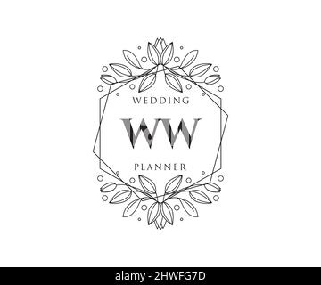 WW Initials Letter Hochzeit Monogram Logos Kollektion, handgezeichnete moderne minimalistische und florale Vorlagen für Einladungskarten, Save the Date, elegant Stock Vektor