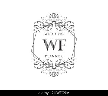 WF Initials Letter Hochzeitslogos Kollektion, handgezeichnete moderne minimalistische und florale Vorlagen für Einladungskarten, Save the Date, elegant Stock Vektor