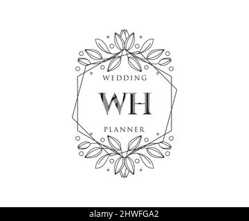 WH Initials Letter Hochzeit Monogram Logos Kollektion, handgezeichnete moderne minimalistische und florale Vorlagen für Einladungskarten, Save the Date, elegant Stock Vektor