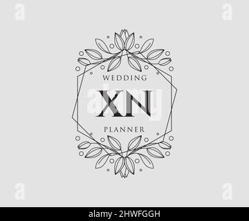 XN Initials Letter Hochzeit Monogram Logos Kollektion, handgezeichnete moderne minimalistische und florale Vorlagen für Einladungskarten, Save the Date, elegant Stock Vektor