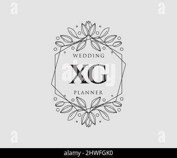 XG Initials Letter Hochzeit Monogram Logos Kollektion, handgezeichnete moderne minimalistische und florale Vorlagen für Einladungskarten, Save the Date, elegant Stock Vektor