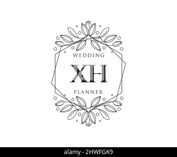 XH Initials Letter Hochzeit Monogram Logos Kollektion, handgezeichnete moderne minimalistische und florale Vorlagen für Einladungskarten, Save the Date, elegant Stock Vektor