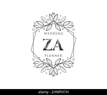 ZA Initials Letter Hochzeit Monogram Logos Kollektion, handgezeichnete moderne minimalistische und florale Vorlagen für Einladungskarten, Save the Date, elegant Stock Vektor