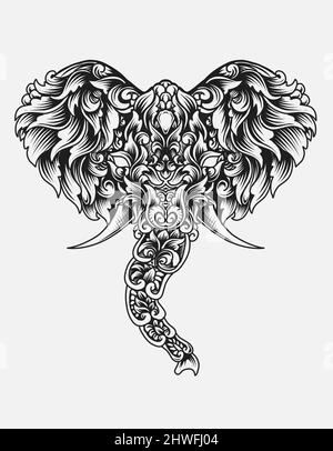 Illustration Vektor Elefant Kopf mit Ornament-Stil Stock Vektor