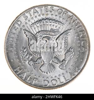 Nahaufnahme der Rückseite eines silbernen 1967 Kennedy Half Dollar Stockfoto