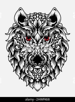 Illustration Vektor Wolf Kopf mit Ornament-Stil Stock Vektor
