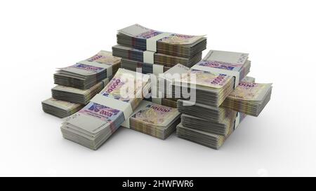 Stapel westafrikanischer CFA-Franc-Noten. 3D Wiedergabe von Banknoten-Bündeln Stockfoto