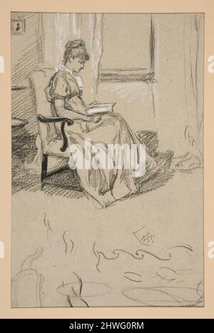 Porträt von Frau Abtei, Lesung. Künstler: Edwin Austin Abbey, amerikanisch, 1852–1911, M.A. (HON.) 1897 Stockfoto