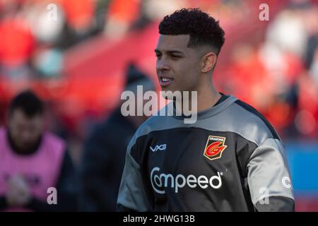 Limerick, Irland. 05. März 2022. Rio Dyer of Dragons während des Spiels der United Rugby Championship Round 13 zwischen Munster Rugby und Dragons im Thomond Park in Limerick, Irland am 5. März 2022 (Foto von Andrew Surma/ Quelle: SIPA USA/Alamy Live News Stockfoto