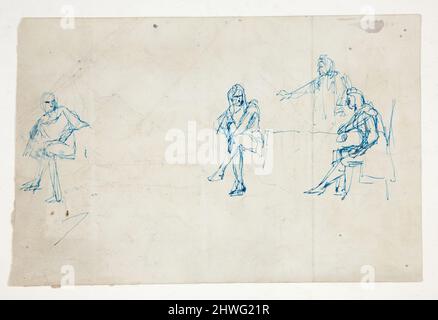 Studien von sitzenden Figuren. Landschaft auf der Rückseite.. Künstler: Edwin Austin Abbey, amerikanisch, 1852–1911, M.A. (HON.) 1897 Stockfoto