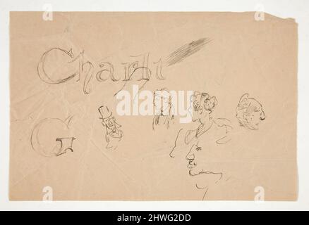 Studien von Köpfen und Figuren auf beiden Seiten der Seite. Künstler: Edwin Austin Abbey, amerikanisch, 1852–1911, M.A. (HON.) 1897 Stockfoto