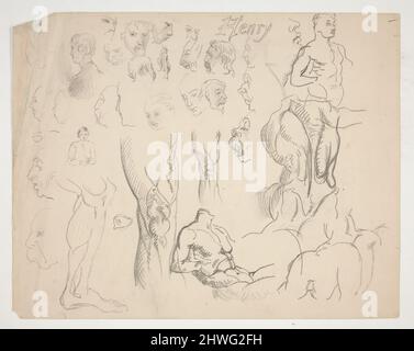 Skizzenblatt von Gesichtern und Körpern. Künstler: Edwin Austin Abbey, amerikanisch, 1852–1911, M.A. (HON.) 1897 Stockfoto