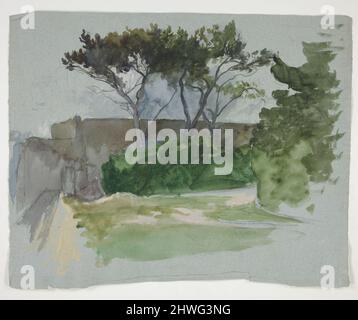 Studie der Landschaft mit Bäumen und Steinmauer. Künstler: Edwin Austin Abbey, amerikanisch, 1852–1911, M.A. (HON.) 1897 Stockfoto