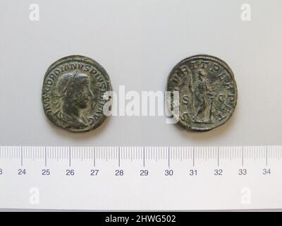 Sesterz von Gordian III., Kaiser von Rom aus. Herrscher: Gordian III., Kaiser von Rom, 225–244, regiert 238–44 Münzstätte: Rom Künstler: Unbekannt Stockfoto