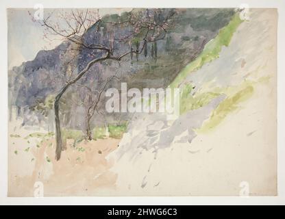 Bergige Landschaft mit aufkeimenden Bäumen. Künstler: Edwin Austin Abbey, amerikanisch, 1852–1911, M.A. (HON.) 1897 Stockfoto