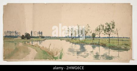 Bäume säumen ein Flussufer. Künstler: Edwin Austin Abbey, amerikanisch, 1852–1911, M.A. (HON.) 1897 Stockfoto