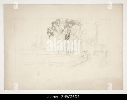 Landschaft mit Bäumen. Künstler: Edwin Austin Abbey, amerikanisch, 1852–1911, M.A. (HON.) 1897 Stockfoto