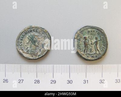 Antoninianus von Diokletian, Kaiser von Rom aus Antiochien. Herrscher: Diokletian, Kaiser von Rom, 245–316 n. Chr., regiert 284–305 n. Chr. Münzstätte: Antiochia Künstler: Unbekannt Stockfoto