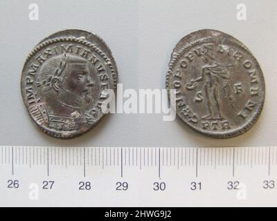 1 Nummus von Maximian aus Trier. Herrscher: Maximian, Kaiser von Rom, ca. 250–ca. 310, regiert 286–305 Münzstätte: Trier Stockfoto