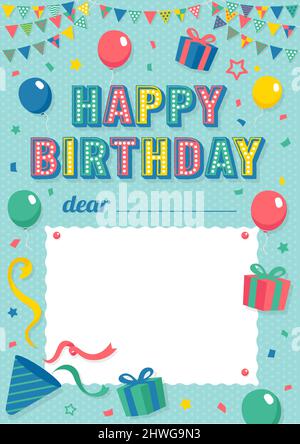 Happy Birthday Grußkarte Vektor-Illustration (mit einem Leerzeichen, wo Sie Ihren Namen frei schreiben können) Stock Vektor
