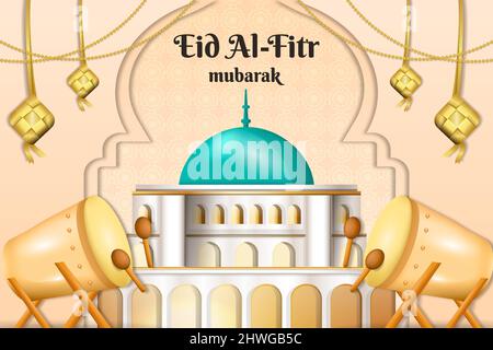 Realistische eid al fitr mubarak Illustration mit gegraben Stock Vektor
