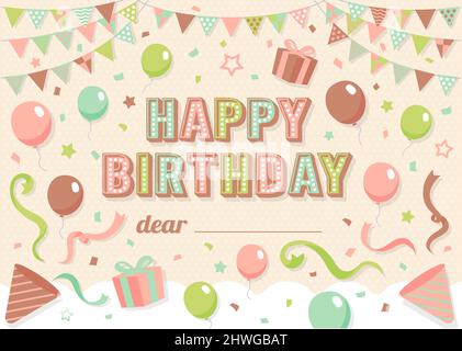 Happy Birthday Grußkarte Vektor-Illustration (mit einem Leerzeichen, wo Sie Ihren Namen frei schreiben können) Stock Vektor