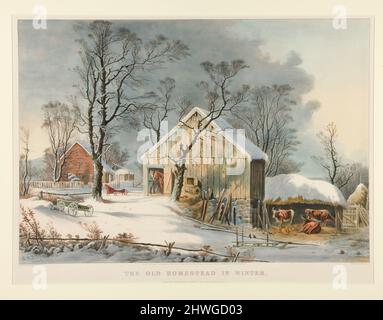 Das alte Gehöft im Winter. Künstler: Currier & Ives, amerikanisch, aktiv 1834–1907After: George Henry Durrie, amerikanisch, 1820–1863 Stockfoto
