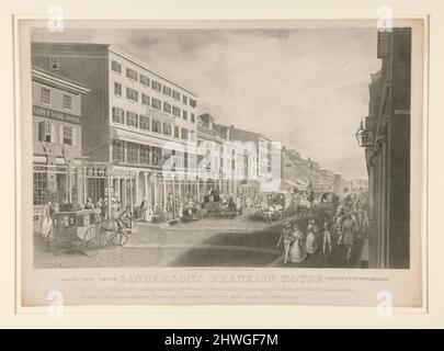 Eine Südwestansicht von Sandersons Franklin House Chestnut St. Philadelphia. Künstler: John Rubens Smith, Amerikaner, geboren in England, 1775–1849 Stockfoto