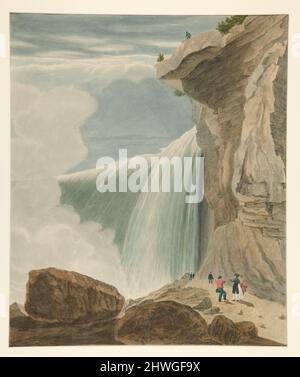 Niagarafälle. Ein Teil des britischen Sturzes, aufgenommen von Under the Table Rock. Kupferstecher: John Hill, Amerikaner, Geboren in England, 1770–1850After: William James Bennett, Amerikaner, 1787–1844Publisher: Henry J. Megarey, Amerikaner, aktiv 1818–45 Stockfoto