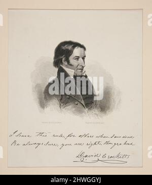 Ich lasse diese Regel, für andere, wenn ich tot bin / immer sicher sein, dass Sie Recht haben, dann Schieß los. / David Crockett.. Künstler: Anthony Lewis De Rose, amerikanisch, 1803–1836After: Asher Brown Durand, amerikanisch, 1796–1886 Stockfoto