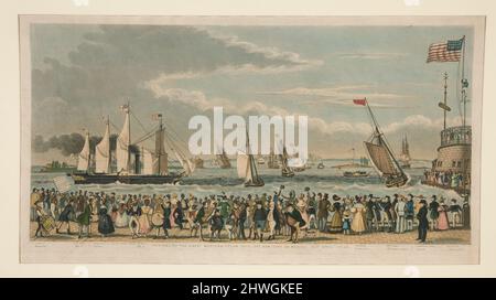 Ankunft des Great Western Steam Ship vor New York. Künstler: Robert Cruikshank, Brite, 1789–1856 Stockfoto