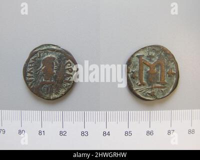 Follis (40 Nummi) von Anastasius I. Herrscher: Anastasius I., byzantinischer Kaiser, ca. 430–518, regiert 491–518 Künstler: Unbekannt Stockfoto