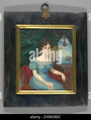 Junge Dame sitzt auf einem Stuhl. Künstler: Unbekannter Künstler, ehemals zugeschrieben: Thomas Hazard Parker, Amerikaner, 1801–nach 1851 Stockfoto