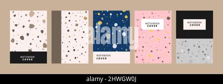 Set Sammlung von bunten Cover Buch Vorlage. Mit Terrazzo-Nahtloses Muster, moderner minimalistischer trendy abstrakter Hintergrund-Vektor-Illustration. Stock Vektor