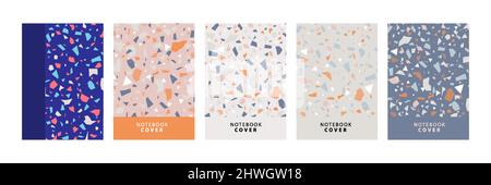 Set Sammlung von bunten Cover Buch Vorlage. Mit Terrazzo-Nahtloses Muster, moderner minimalistischer trendy abstrakter Hintergrund-Vektor-Illustration. Stock Vektor