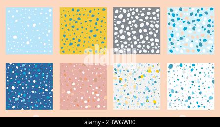 Set Sammlung von bunten venezianischen Terrazzo Nachahmung nahtlose Steinfragmente Muster. Modern minimalistisch trendy Bodenfliesen abstrakten Hintergrund vec Stock Vektor