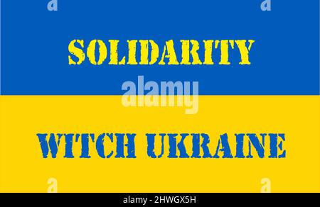 Inschrift einsame Hexe Ukraine auf der ukrainischen Flagge Stockfoto