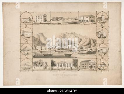 Blick auf Honolulu vom Hafen aus (Nr. 1). Künstler: George Henry Burgass, Amerikaner, 1831–1905After: Paul Emmert, Amerikaner, geboren in der Schweiz,1826–1867 Stockfoto