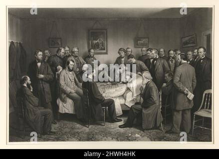 Lincoln auf seinem Sterbebett. Künstler: Alexander Hay Ritchie, Amerikaner, geboren Schottland, 1822–1895 Thema: Abraham Lincoln, Amerikaner, 1809–1865 Stockfoto