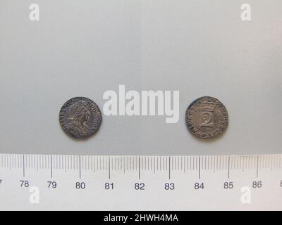 Twopence von Wilhelm III., König von England aus London. Herrscher: William III., König von England, Brite, 1650–1702, regiert 1689–1702 Münzstätte: London Künstler: Unbekannt Stockfoto