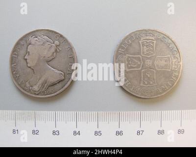 Halbkrone von Anne, Königin von Großbritannien aus London. Herrscher: Anne, Königin von Großbritannien, Britisch, 1665–1714 Münzstätte: London Künstler: Unbekannt Stockfoto