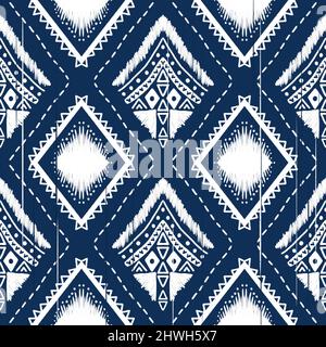 Weißer Diamant auf Indigoblau. Geometrisches ethnisches orientalisches Muster Traditionelles Design für Hintergrund, Teppich, Tapete, Kleidung, Verpackung, Batik, Stoff, Abb. Stockfoto