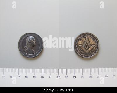 Medaille zum Gedenken an den hundertsten Todestag von George Washington durch die Freimaurerbruderschaft. Honorand: George Washington, Amerikaner, 1732–1799, LL.D. 1781Engraver: Robert Sneider und Company, Amerikaner, gegründet 1895After: Jean-Antoine Houdon, Franzose, 1741–1828 Stockfoto