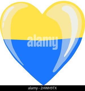 Herz in den nationalen Farben der Ukraine. Vektor-Illustration zur Unterstützung der Ukraine. Gelb-blaues Herz, T-Shirt-Print. Stop the war Concept. Stock Vektor