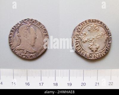 Demi Franc von Heinrich III., König von Frankreich aus Rennes. Herrscher: Heinrich III., König von Frankreich, Französisch, 1551–1589, regiert 1574–89 Münzstätte: Rennes Künstler: Unbekannt Stockfoto