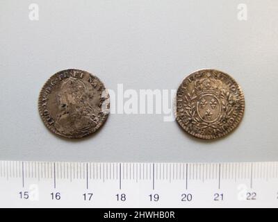 1/20 Écu von Ludwig XV., König von Frankreich aus Paris. Herrscher: Ludwig XV., König von Frankreich, Französisch, 1710–1774, regiert 1715–74 Münzstätte: Paris Künstler: Unbekannt Stockfoto