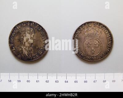 1 Écu von Ludwig XV., König von Frankreich aus Riom. Herrscher: Ludwig XV., König von Frankreich, Französisch, 1710–1774, regiert 1715–74 Münzstätte: Riom Künstler: Unbekannt Stockfoto