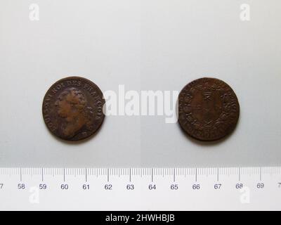 1 Sol von Ludwig XVI., König von Frankreich aus Rouen. Herrscher: Ludwig XVI., König von Frankreich, Französisch, 1754–1793, regiert 1774–92 Münzstätte: Rouen Künstler: Unbekannt Stockfoto