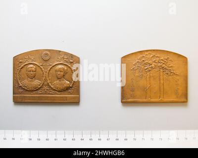 Bronzemedaille der japanischen Ehe zwischen Kronprinz Yoshihito und Kujo-Sadako. Thema: Taish?, Kaiser von Japan, 1879–1926 Künstler: S. Hata Stockfoto